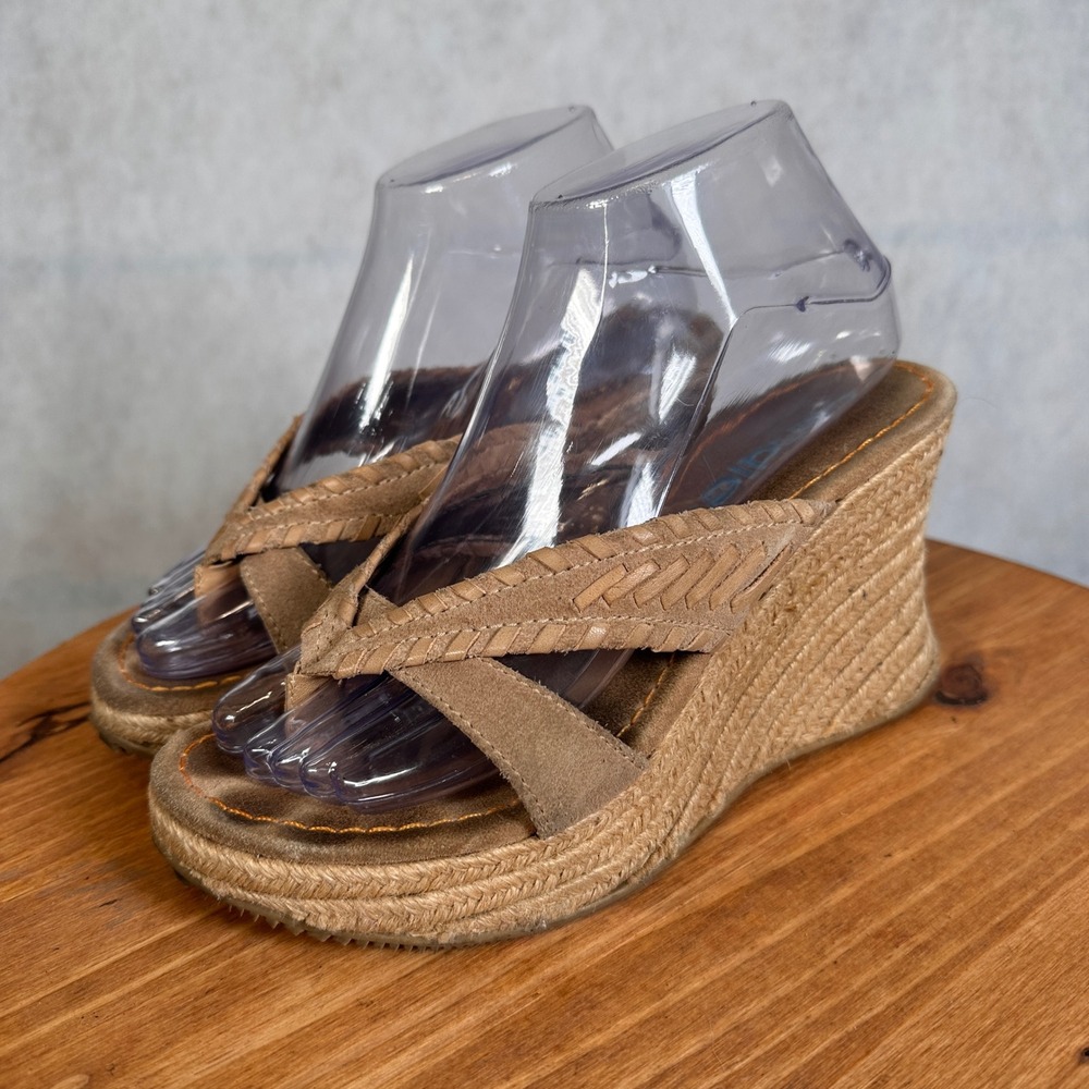 Candies Wedge Sandals Womens 7 Tan Good Vintage Y2K Espadrille Platform Suede